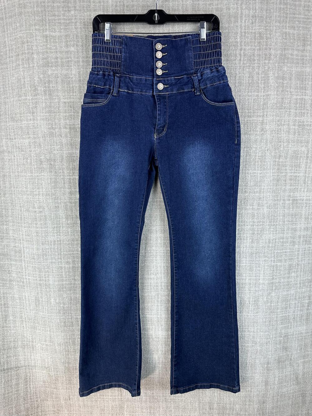 Original Design Jeans Womens L Blue High-Rise Straight Stretch Elastic Waist
